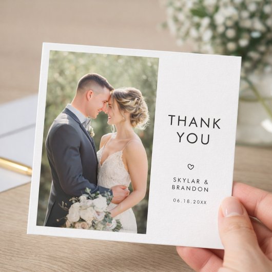 Simple Modern Elegant Rustic Wedding Photo Square  Bedankkaart