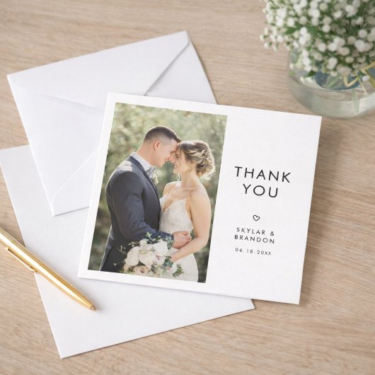 Simple Modern Elegant Rustic Wedding Photo Square Bedankkaart