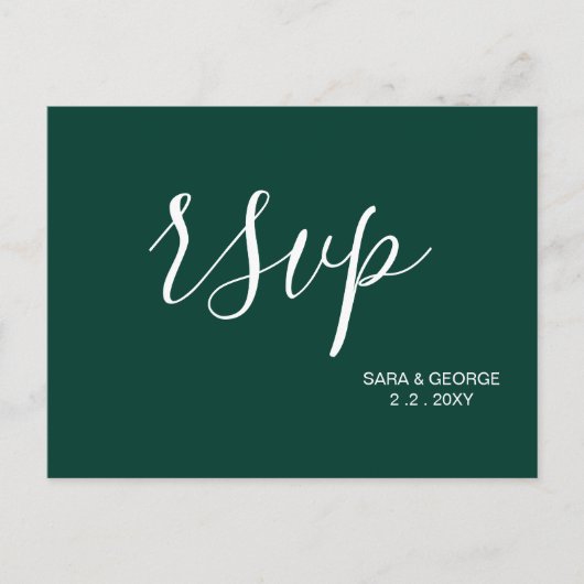 Simple Modern Emerald Green RSVP Uitnodiging Briefkaart (Voorkant)