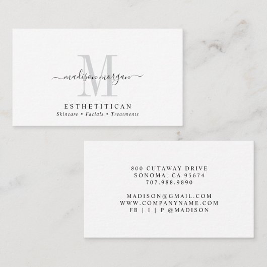 Simple Modern Esthetician Script Monogram Visitekaartje (Voorkant / Achterkant)