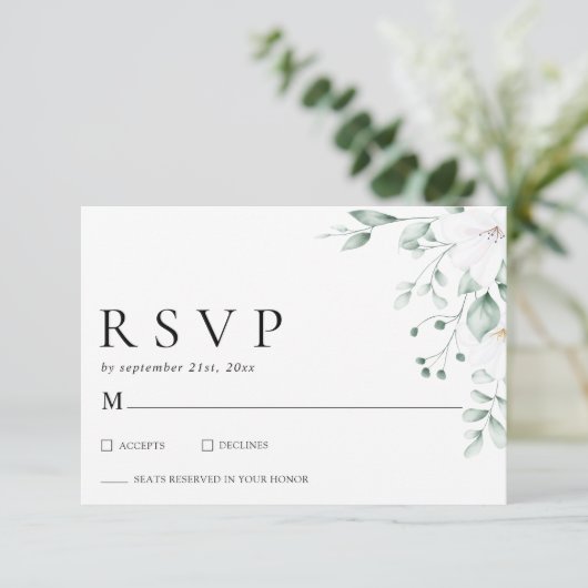 Simple Modern Eucalyptus Greenery Wedding RSVP (Staand voorkant)