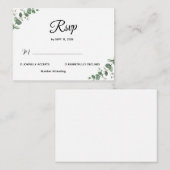 Simple Modern Eucalyptus Greenery Wedding RSVP Car Notitiekaartje (Voorkant / Achterkant)
