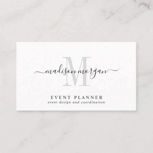 Simple Modern Event Planner Script Monogram Visitekaartje (Voorkant)