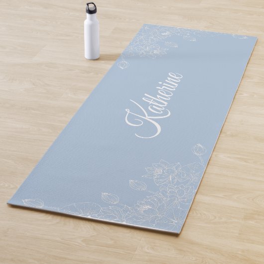  Simple Modern Floral Script Name Blue Aura Lotus  Yogamat (In situ)