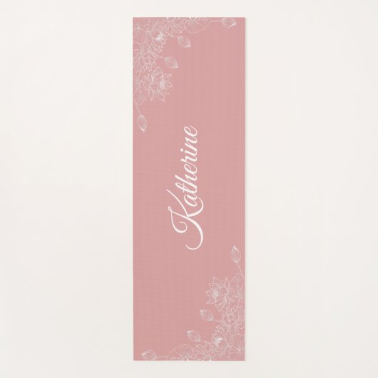 Simple Modern Floral Script Name Blush Pink Lotus Yogamat (Voorkant)