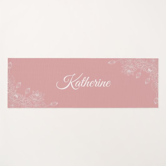 Simple Modern Floral Script Name Blush Pink Lotus Yogamat (Voorkant (horizontaal))