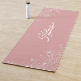 Simple Modern Floral Script Name Blush Pink Lotus Yogamat