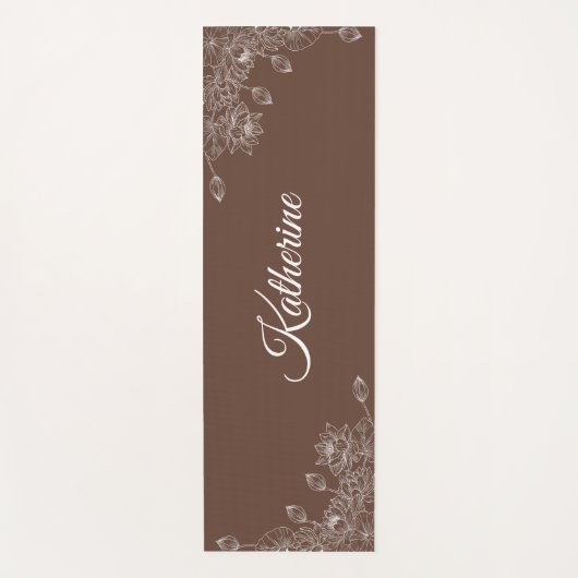 Simple Modern Floral Script Name Brown Lotus  Yogamat (Voorkant)