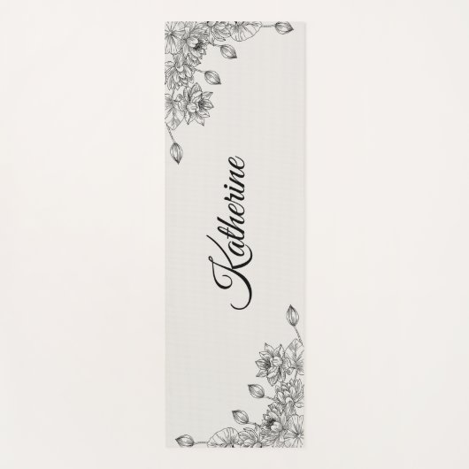 Simple Modern Floral Script Name Cream Lotus Yogamat (Voorkant)