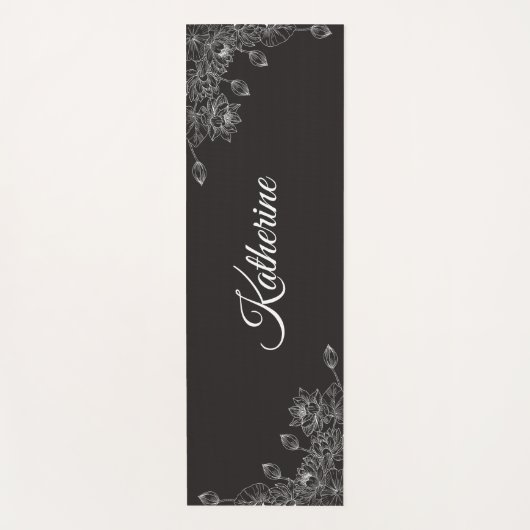 Simple Modern Floral Script Name Grey Lotus Yogamat (Voorkant)