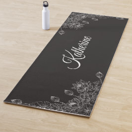 Simple Modern Floral Script Name Grey Lotus  Yogamat