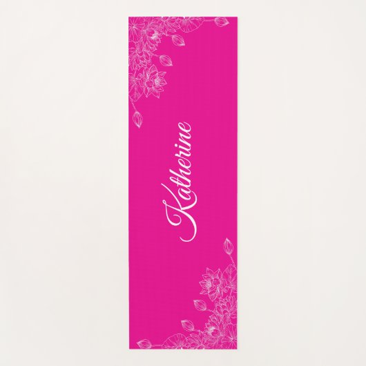Simple Modern Floral Script Name Hot Pink Lotus  Yogamat (Voorkant)