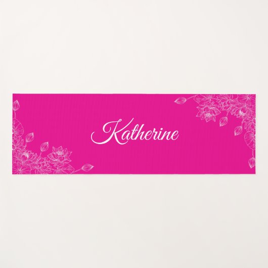 Simple Modern Floral Script Name Hot Pink Lotus  Yogamat (Voorkant (horizontaal))