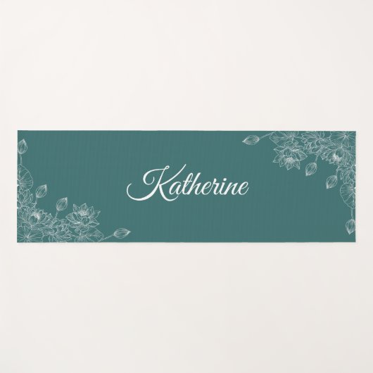 Simple Modern Floral Script Name Jade Green Lotus  Yogamat (Voorkant (horizontaal))
