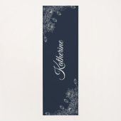 Simple Modern Floral Script Name Navy Blue Lotus  Yogamat (Voorkant)