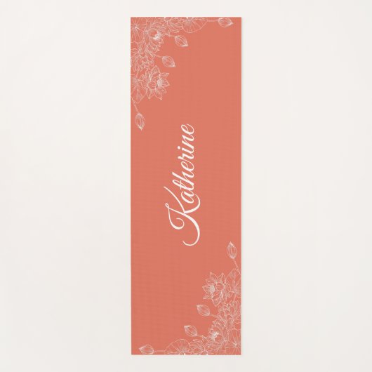 Simple Modern Floral Script Name Orange Lotus Yogamat (Voorkant)