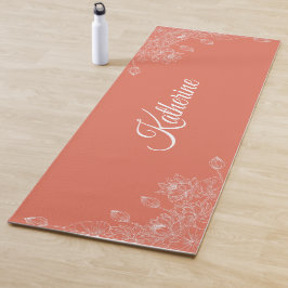 Simple Modern Floral Script Name Orange Lotus  Yogamat
