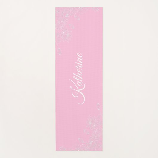 Simple Modern Floral Script Name Soft Pink Lotus Yogamat (Voorkant)