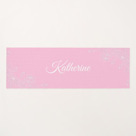 Simple Modern Floral Script Name Soft Pink Lotus Yogamat (Voorkant (horizontaal))