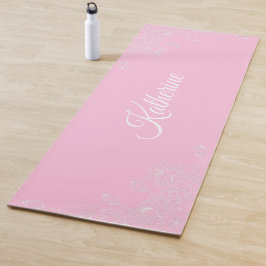 Simple Modern Floral Script Name Soft Pink Lotus Yogamat