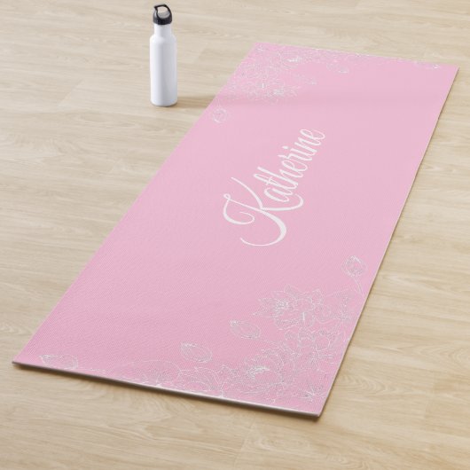 Simple Modern Floral Script Name Soft Pink Lotus Yogamat (In situ)