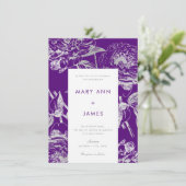 Simple Modern Floral Wedding Silver Paars Kaart (Staand voorkant)