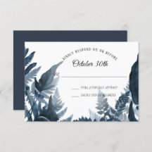 Simple Modern Forest Fern Blue en White RSVP