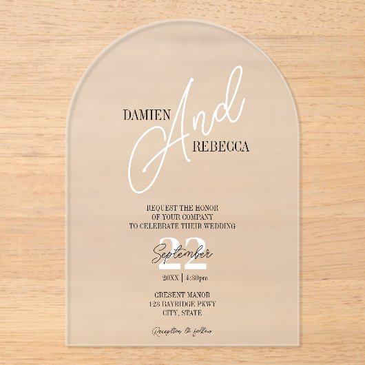 Simple Modern Frost Acrylic Wedding Invitation Acryl Uitnodigingen (Voorkant)