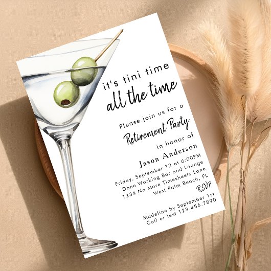 Simple Modern Funny Dirty Martini Retirement Party Kaart