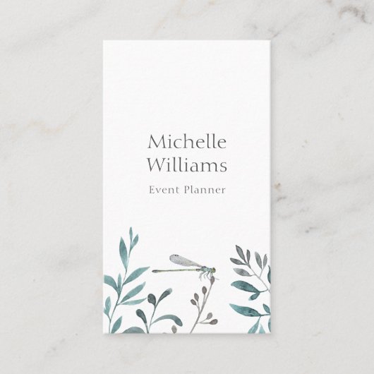 Simple Modern Garden Greenery Botanical Damselfly Visitekaartje (Voorkant)