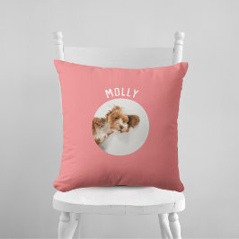 Simple Modern Girly Pet Photo Personalized Coral Kussen