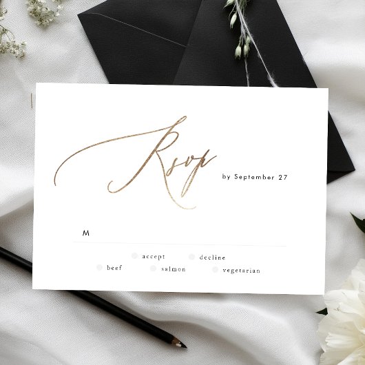 Simple Modern Gold Calligraphy Wedding RSVP-kaart RSVP Kaartje