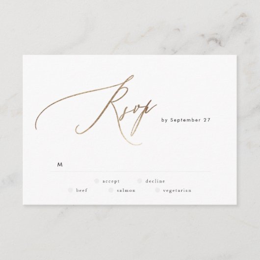 Simple Modern Gold Calligraphy Wedding RSVP-kaart RSVP Kaartje (Voorkant)