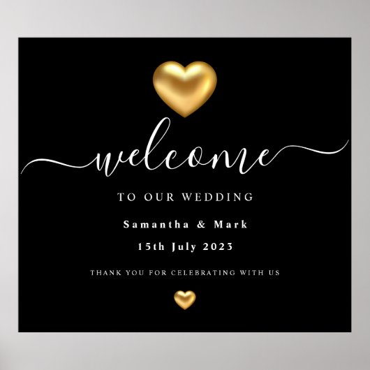 Simple Modern Gold Heart Wedding Poster (Voorkant)