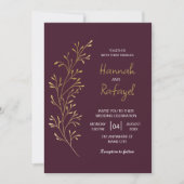 Simple Modern Gold Leaf Burgundy Wedding Kaart (Voorkant)
