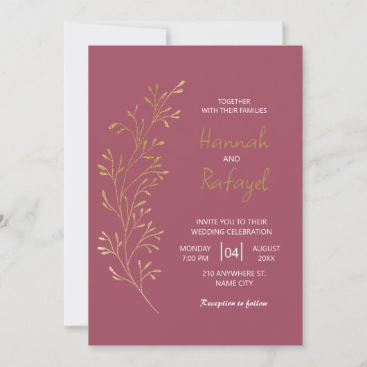 Simple Modern Gold Leaf Rose Wedding Kaart (Voorkant)