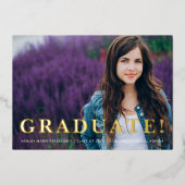 Simple Modern Gold Letters Photo Afstuderen Folie Uitnodiging (Voorkant)