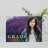 Simple Modern Gold Letters Photo Afstuderen Folie Uitnodiging (Staand Voorkant)