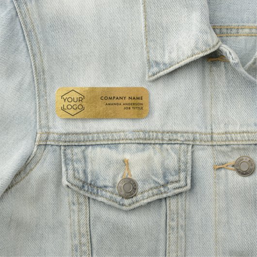 Simple Modern Gold Logo Employee Plastic  Naamplaatje (In situ)