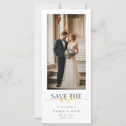Simple Modern Gold Script Bookmark Photo Wedding Save The Date (Voorkant)