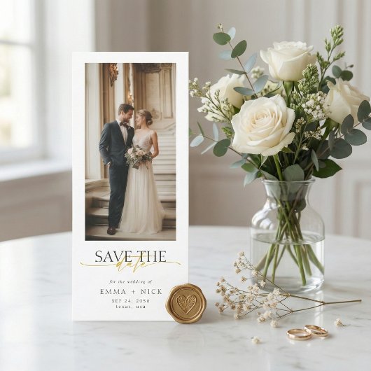 Simple Modern Gold Script Bookmark Photo Wedding Save The Date
