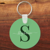 Simple Modern Green Monogram Initiaal Voornaam Sleutelhanger (Voorkant)