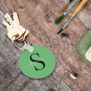 Simple Modern Green Monogram Initiaal Voornaam Sleutelhanger