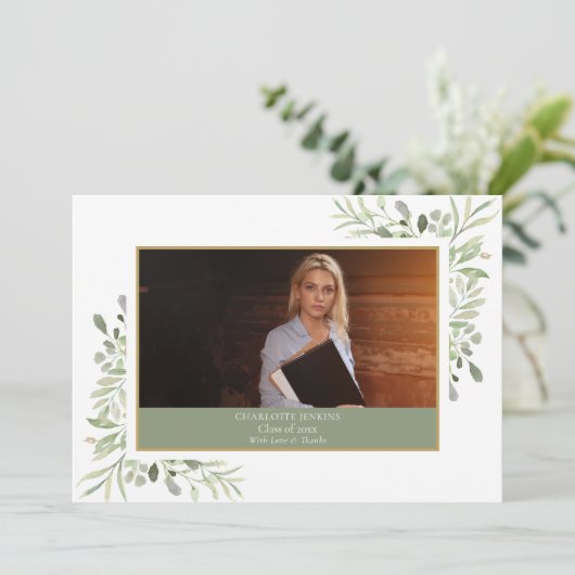 Simple Modern Greenery Afstuderen Foto Bedankkaart (Staand voorkant)