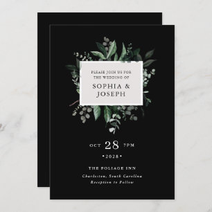 Simple Modern Greenery Black   Uitnodiging tot wed