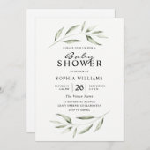 Simple Modern Greenery Leaf Baby shower Kaart (Voorkant / Achterkant)