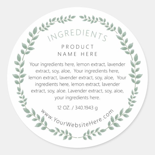 Simple Modern Greenery Wreath Ingredients Label (Voorkant)
