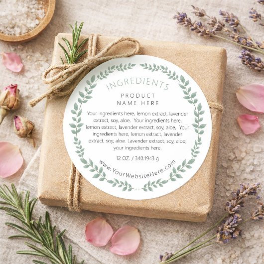 Simple Modern Greenery Wreath Ingredients Label