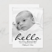 Simple Modern Hallo Baby Birth Photo Briefkaart (Voorkant / Achterkant)