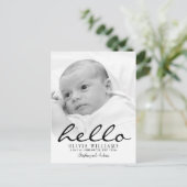 Simple Modern Hallo Baby Birth Photo Briefkaart (Staand voorkant)
